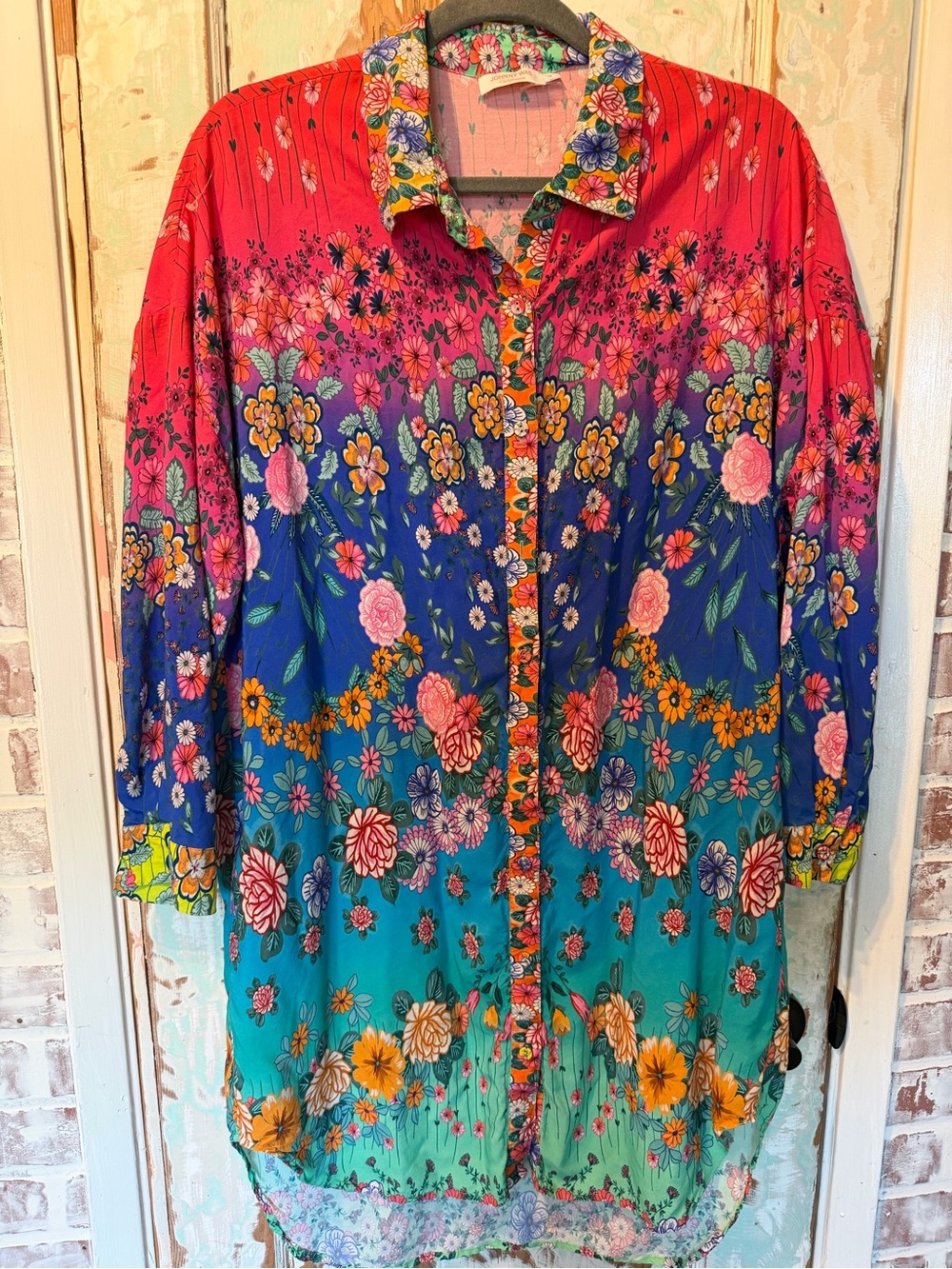 Johnny Was California Floral Button Down Tunic Shirt Dress Small